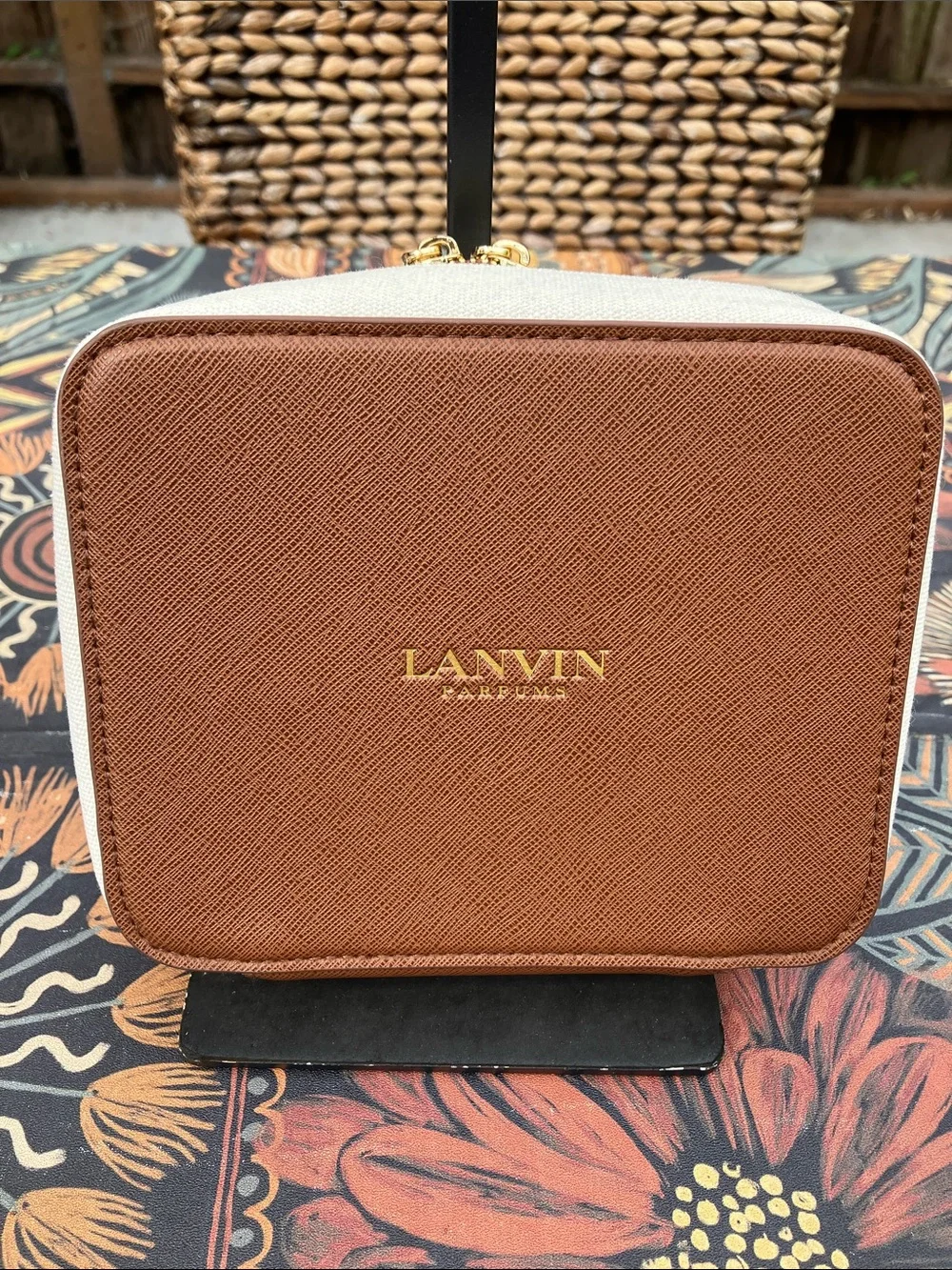 LANVIN Parfums Brown and Cream Leather Cosmetic Case